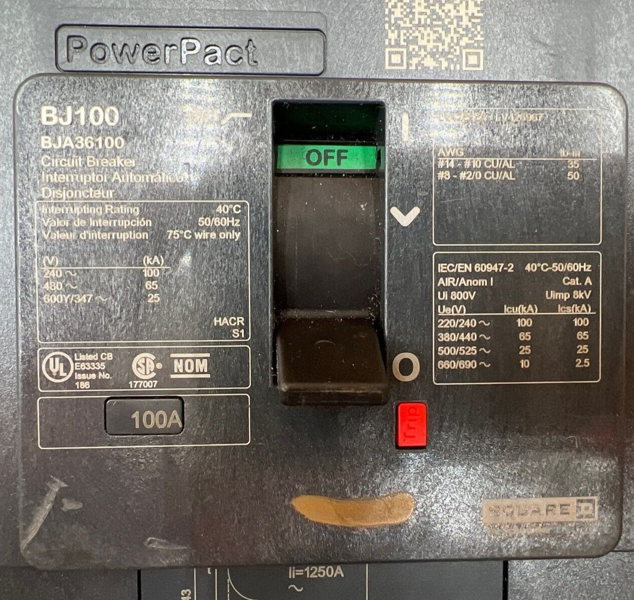 Square D BJA36100 Used