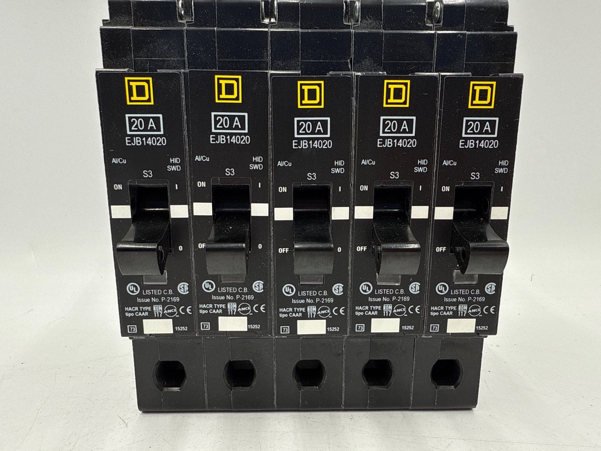5PC Square D EJB14020 Circuit Breaker 20A 1P 277V 1PH EJB 20 Amp Bolt On Used