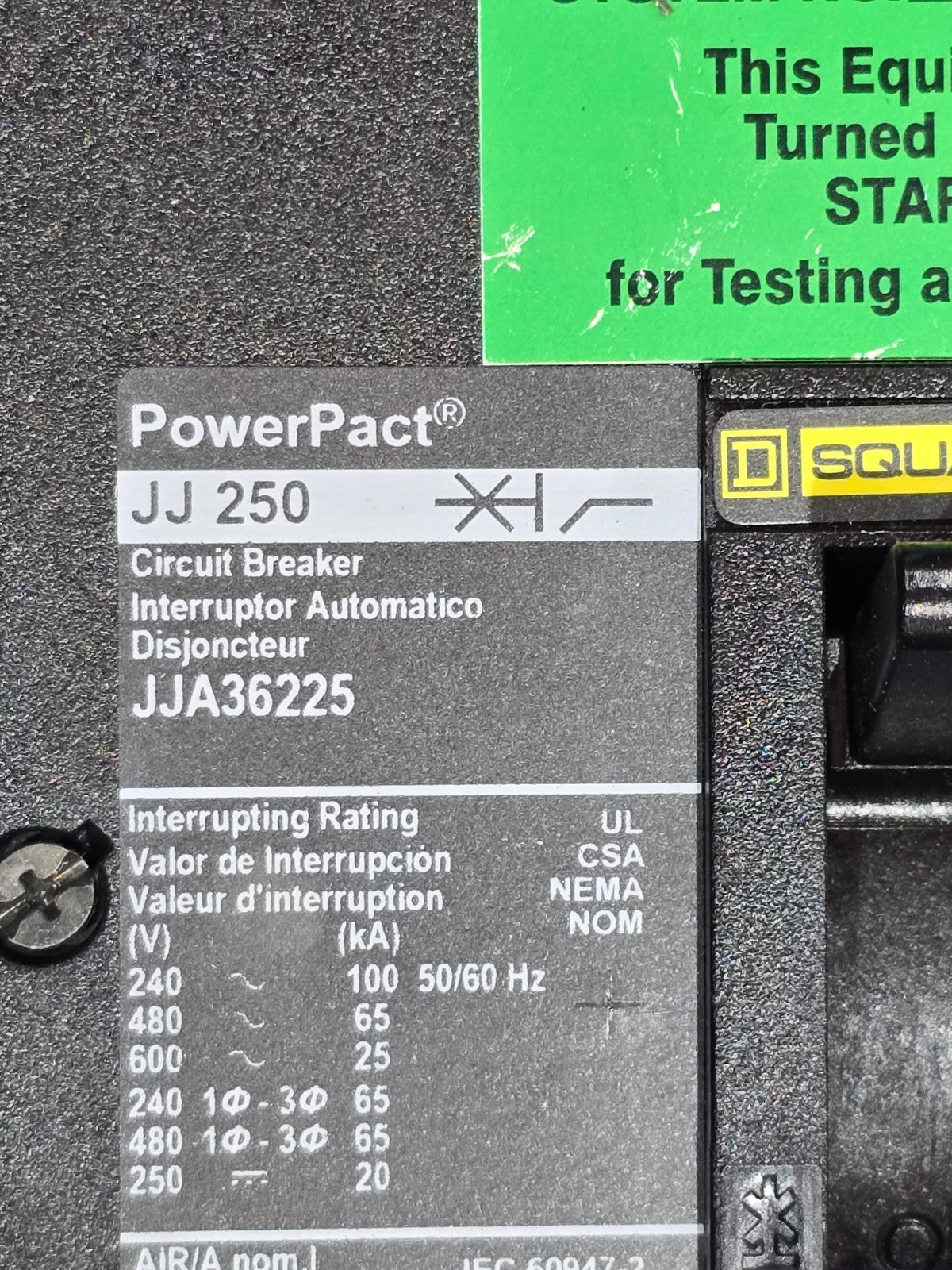Square D I-Line Panel 225A 480V 3PH 3W MCB Panelboard 225 Amp JJA36225 3R Encl Used