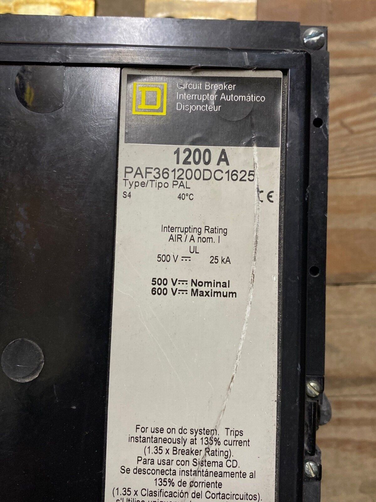 Square D PAF361200DC1625 Used