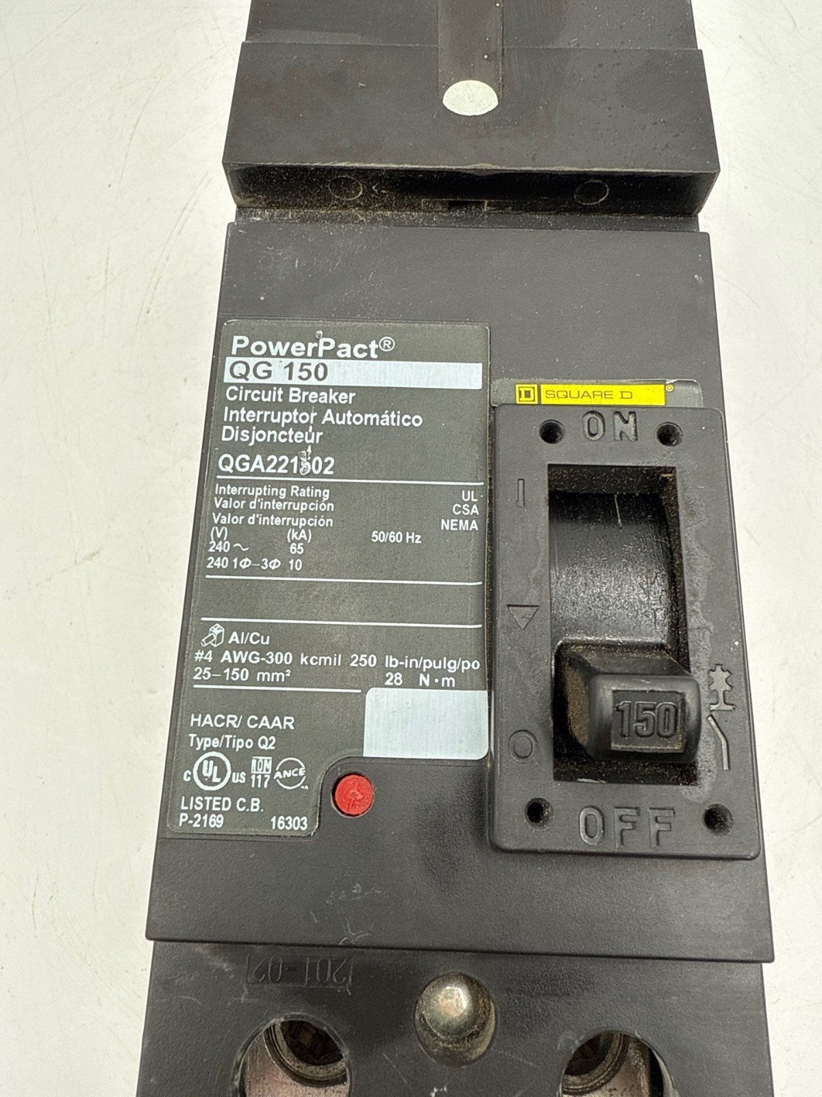 Square D QGA221502 I-Line Circuit Breaker 150A 2P 240V QGA 150 Amp 2 Pole QG 150 Used