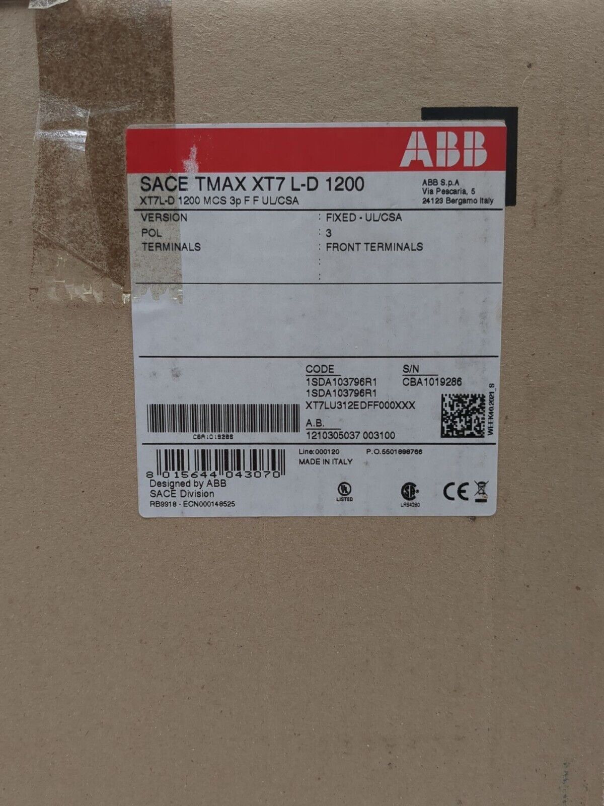 ABB XT7 L-D 1200 New