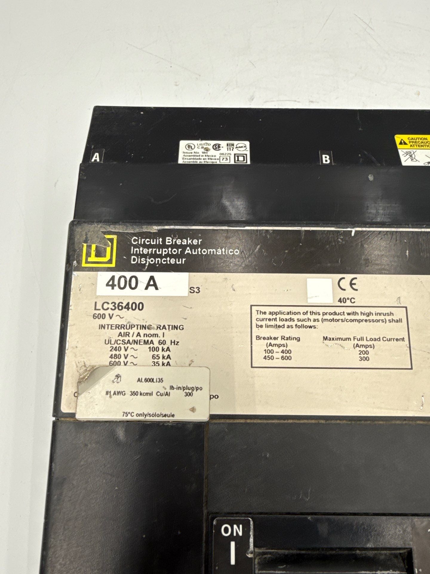 Square D LC36400 I-Line Circuit Breaker 400A 3P 600V LC 400 Amp 3 Pole 3PH Used