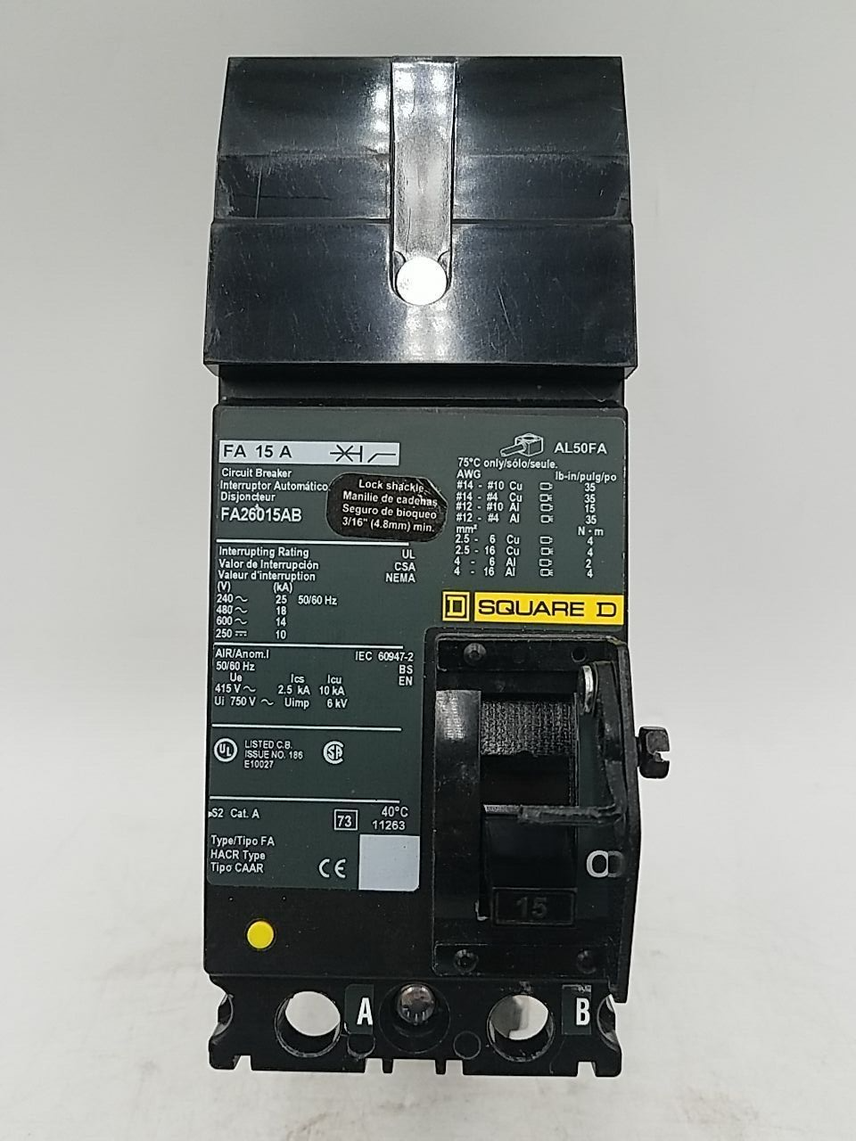 Square D FA26015AB Used
