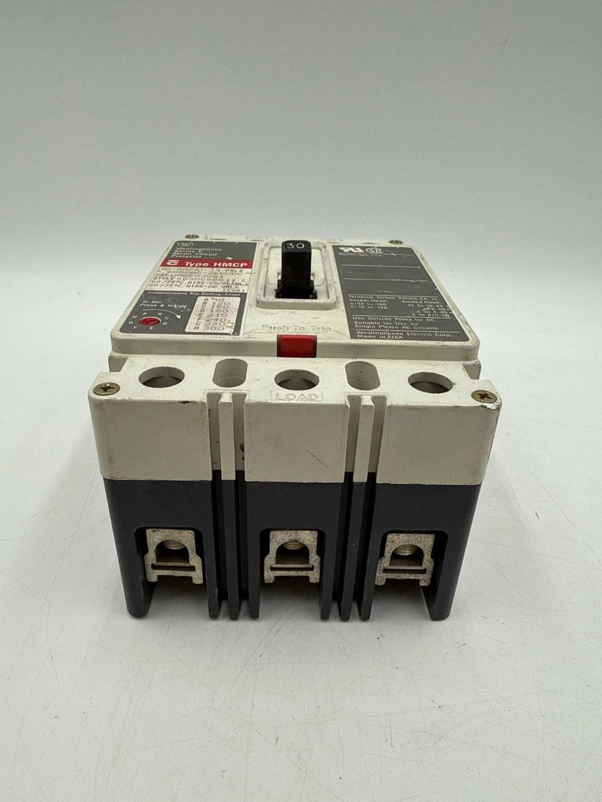 Westinghouse HMCP030H1 Circuit Breaker 30A 3P 600V 3PH HMCP 30 Amp 3 Pole Used
