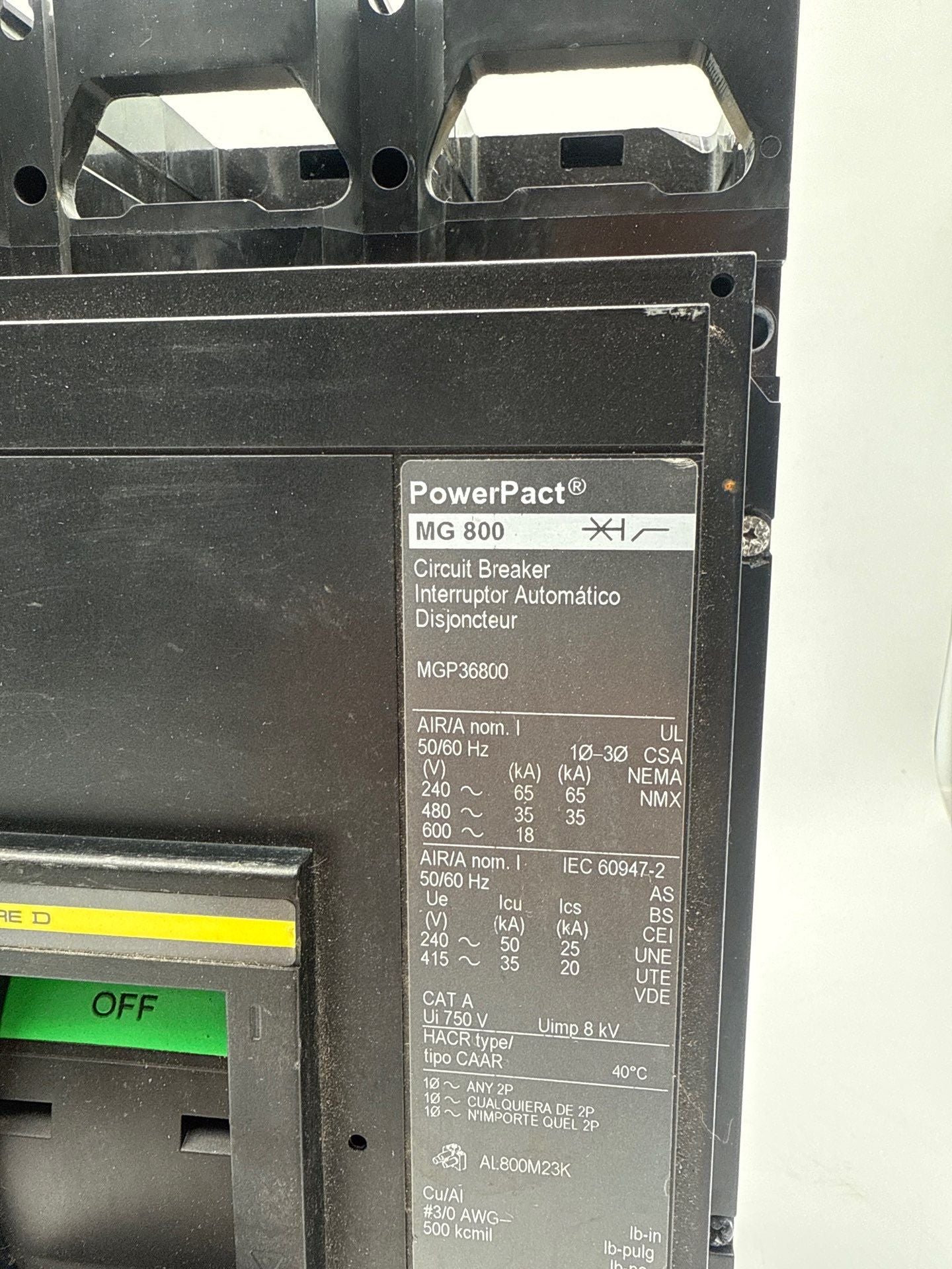 Square D MGP36800 Circuit Breaker 800A 3P 600V 3PH MGP 800 Amp 3 Pole Used