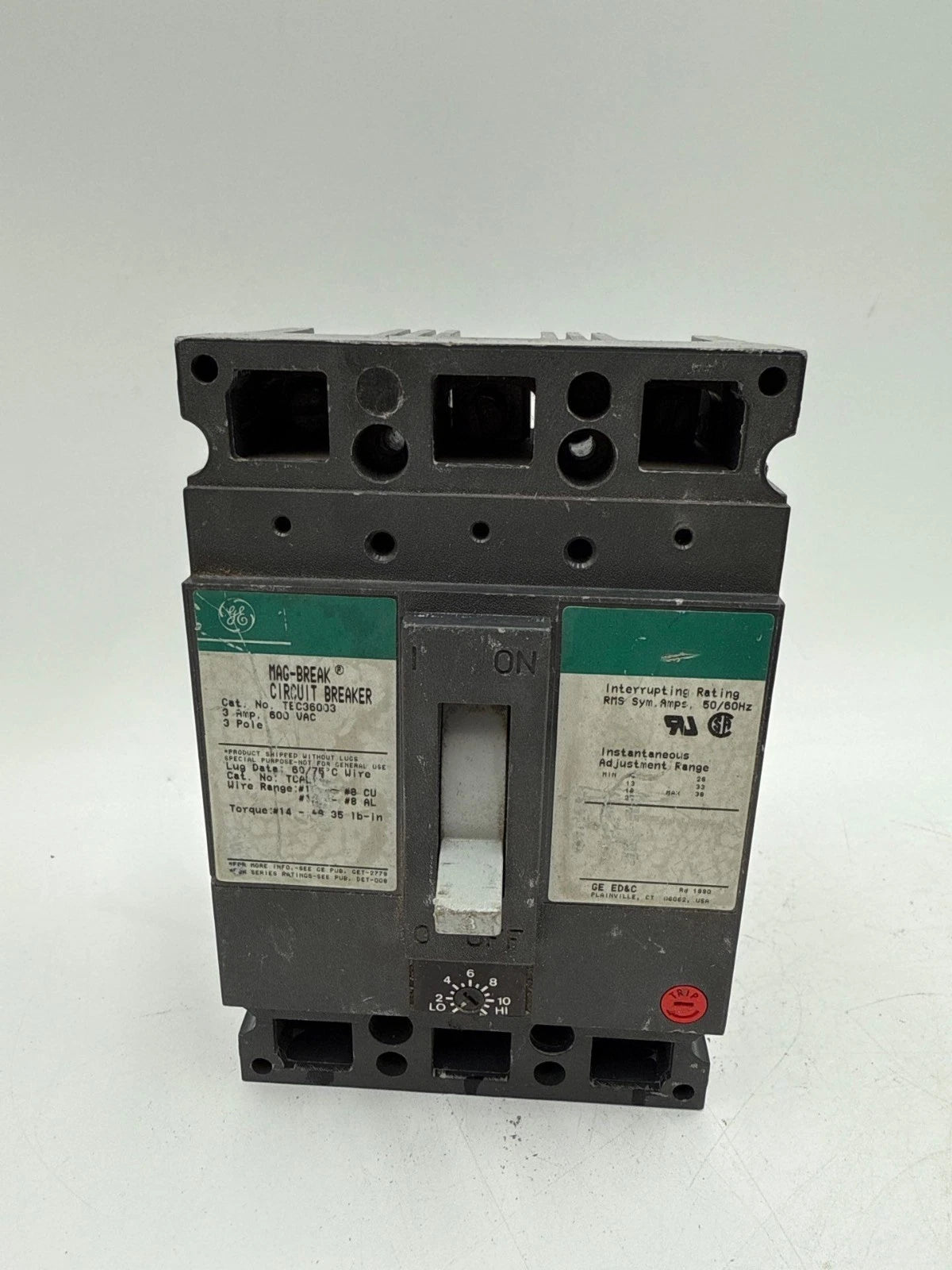 GE TEC36003 Circuit Breaker 3A 3P 600V 3PH TEC 3 Amp 3 Pole Used Used