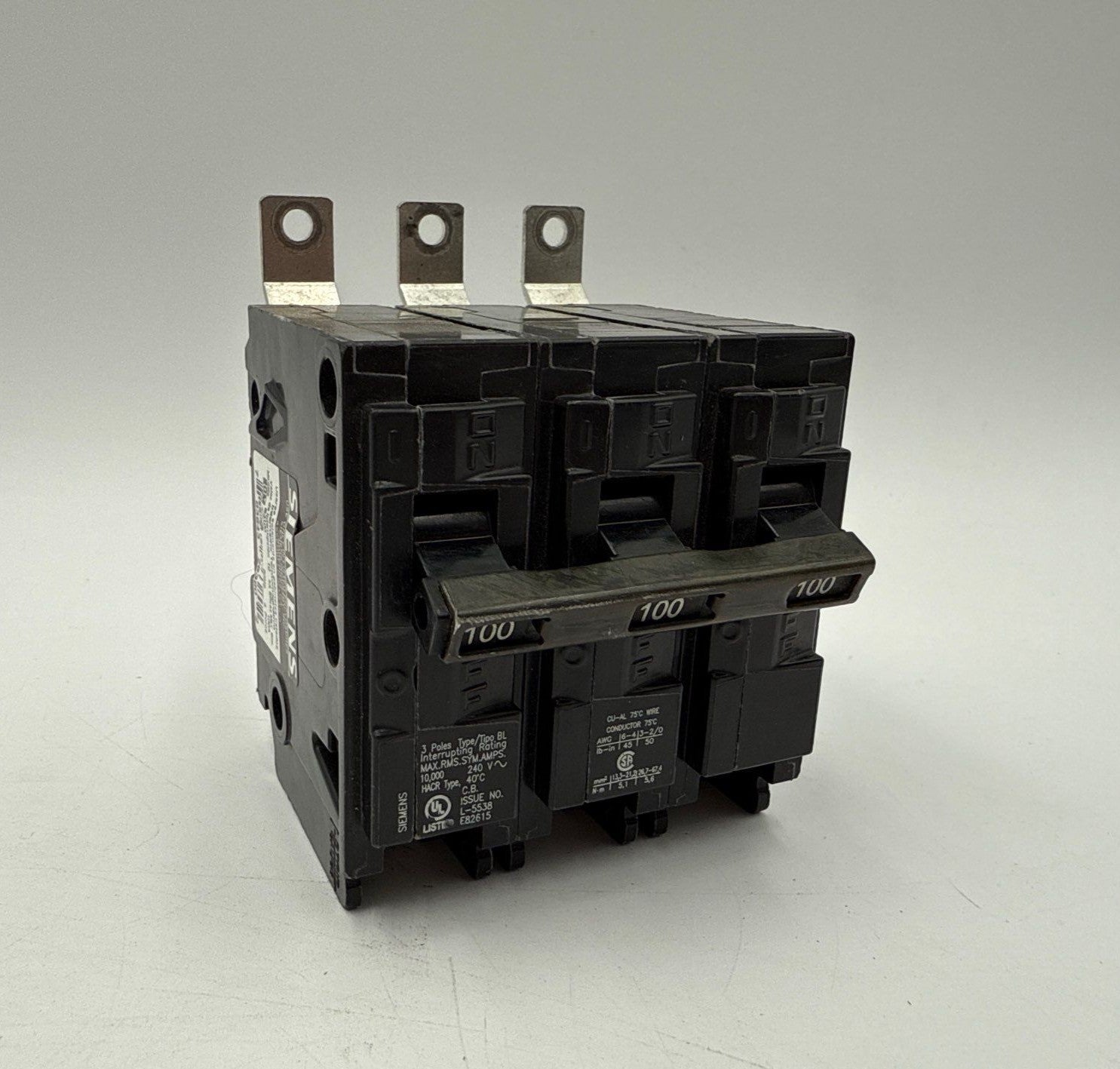 Siemens B3100 Bolt On Circuit Breaker 100A 3P 240V BL 100 Amp 3 Pole B-3100 Used