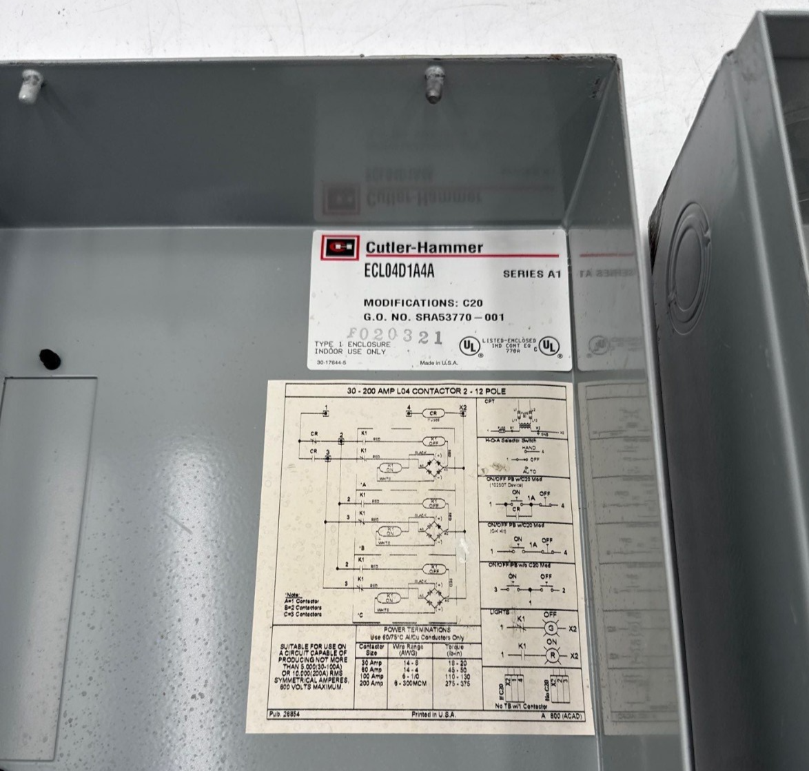 CH ECL04D1A4A Enclosed Lighting Contactor A202K2DAM 60A 4 Pole Coil 110/120V