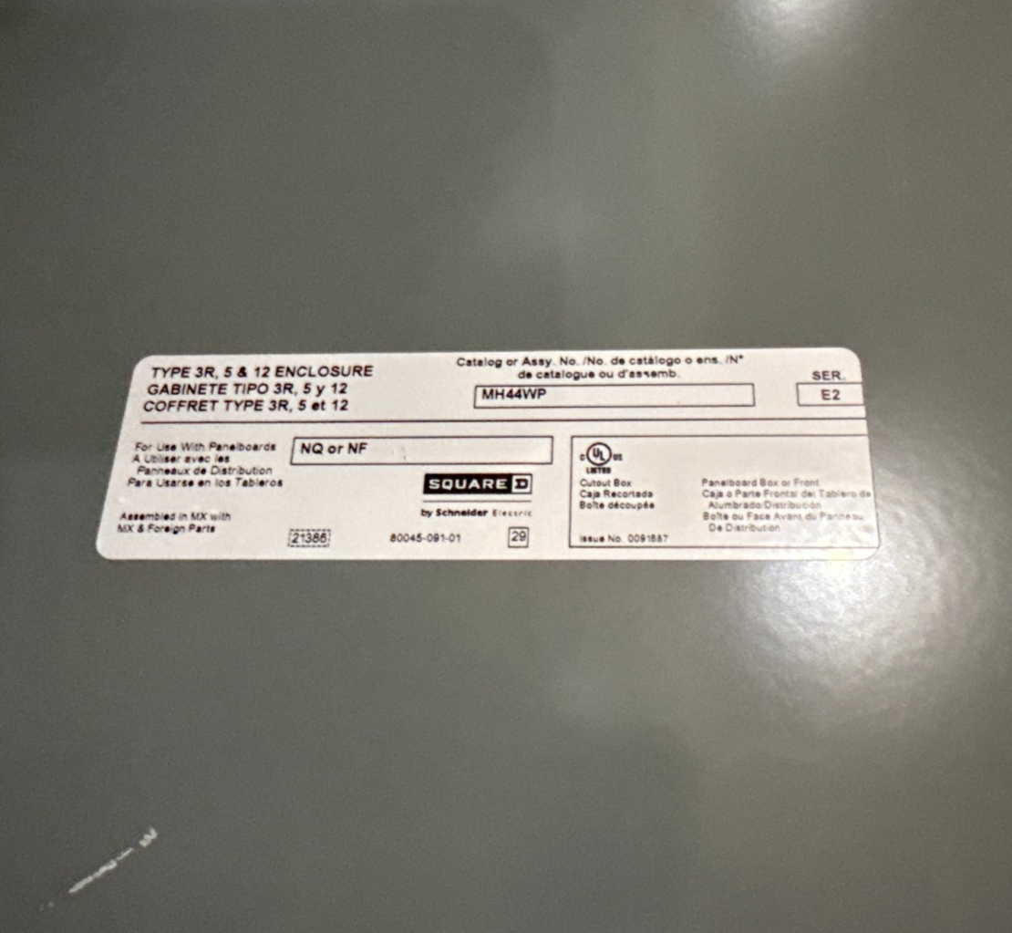 Square NF442L2C Panelboard 250A 600/347V 3PH 4W MLO Panel 250 Amp 42 Cir 3R Encl New