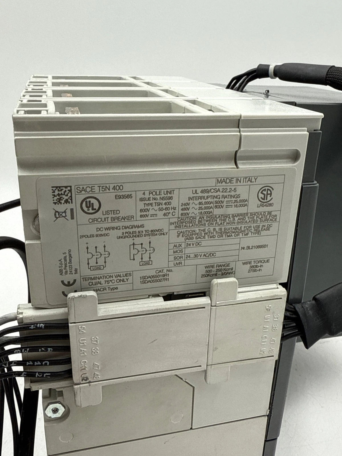 ABB SACE T5N 400 Circuit Breaker 400A 4P 600V 400 Amp Shunt 24V Motor Operator Used