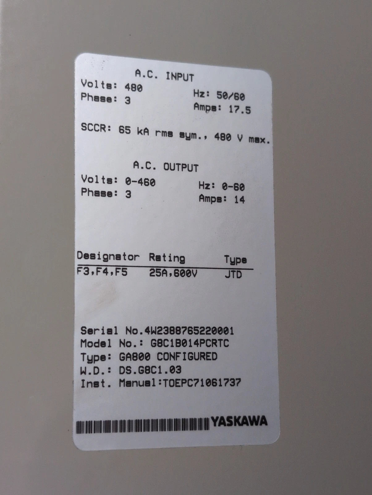 Yaskawa GA800 GA80U4018ABM 10HP 380-480V 3PH Variable Frequency Drive VFD New New