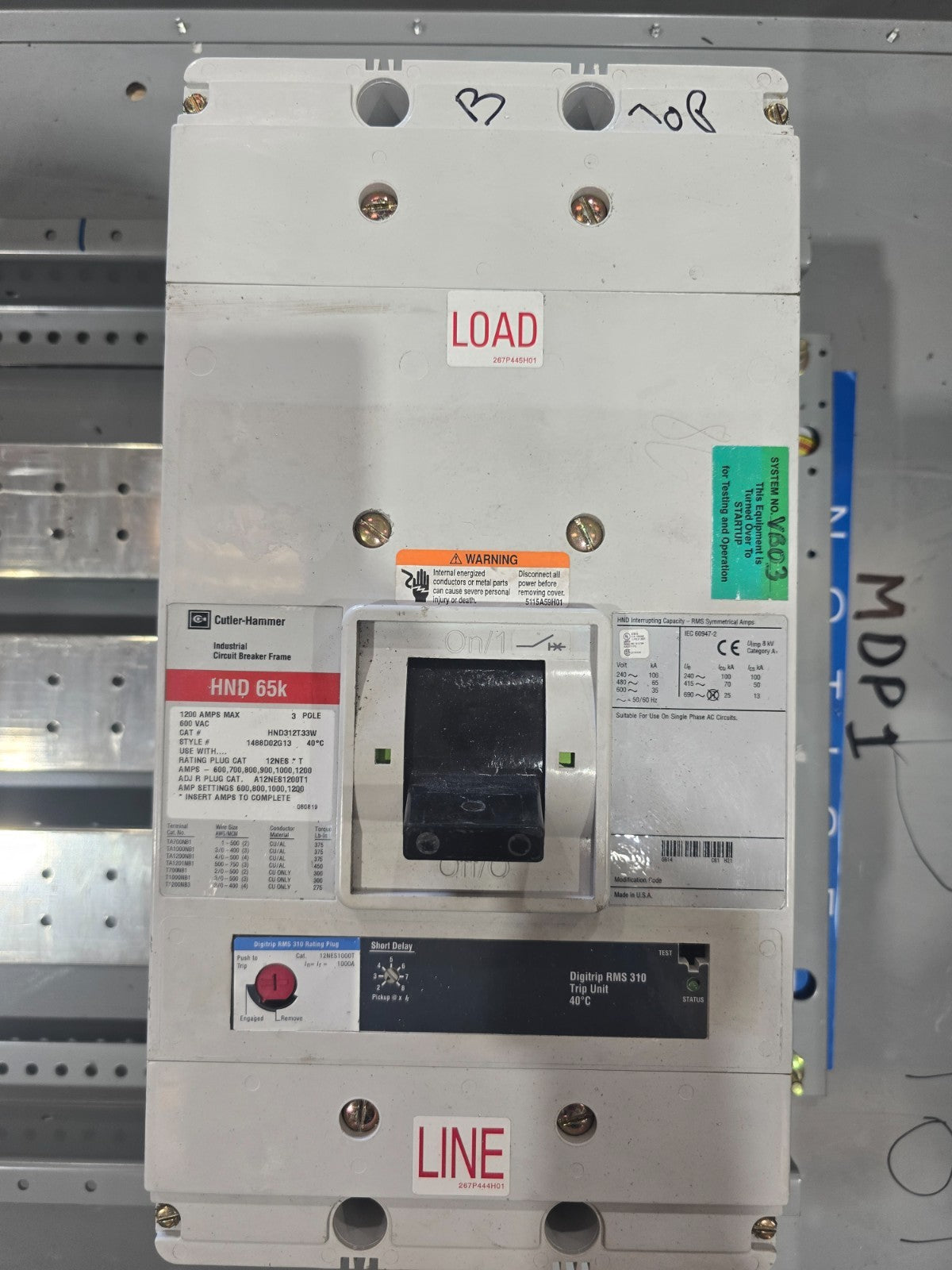 Eaton PRL4 Panelboard 1200A 480V 3PH 3W MCB Panel 1200 Amp HND312T33W Indoor Used