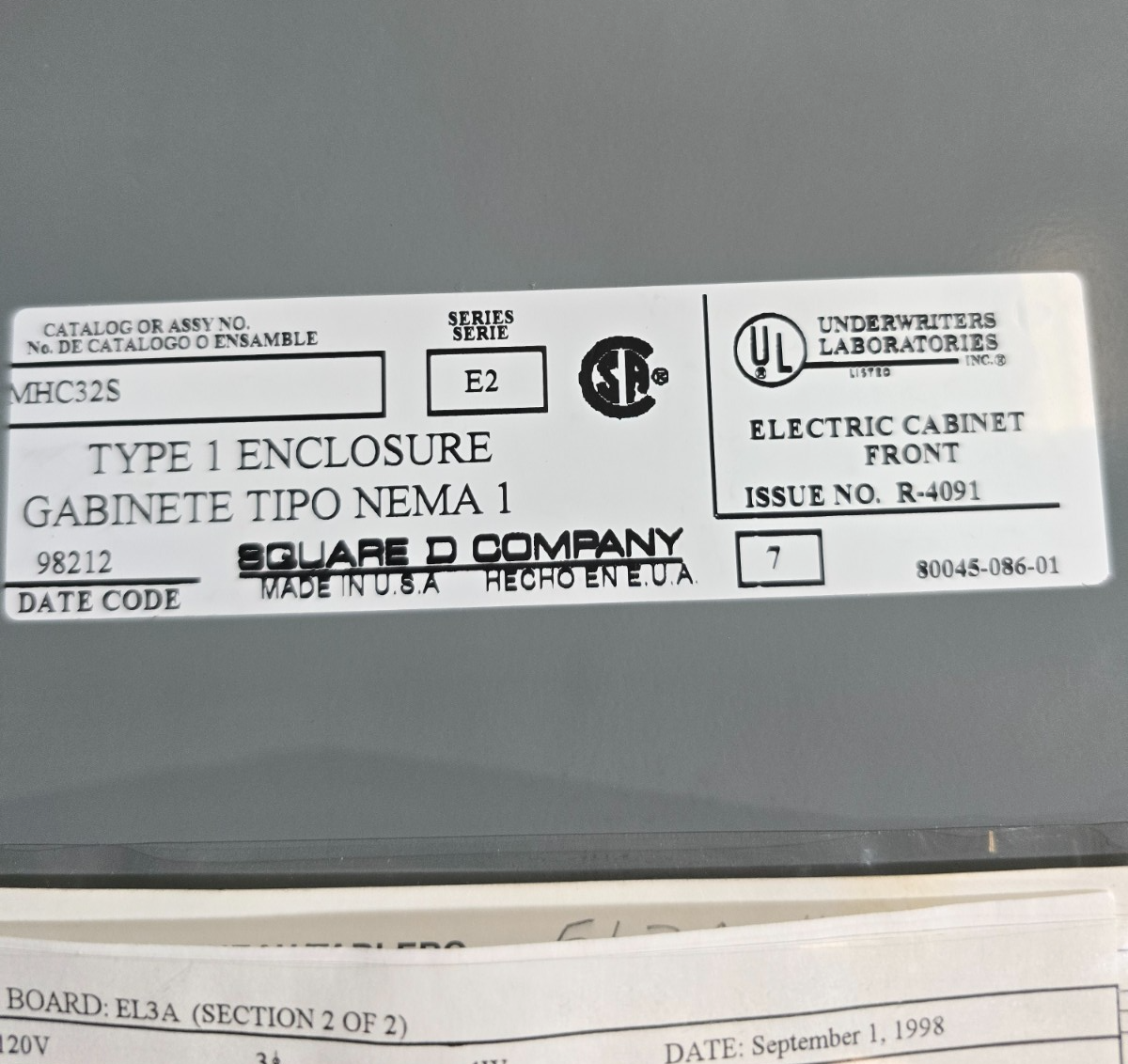 Square D NQOD430L225 Panelboard 225A 208/120V 3PH 4W MLO Panel 225 Amp 30 Cir Used