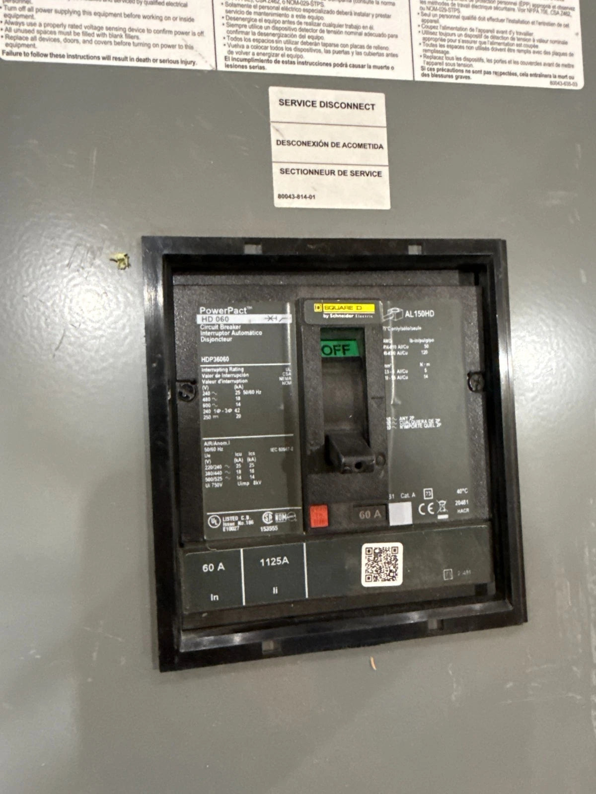 Square D NQ Panelboard 60A 208/120V 3PH 4W MCB Panel 60 Amp 30 Cir HDP36060 Used