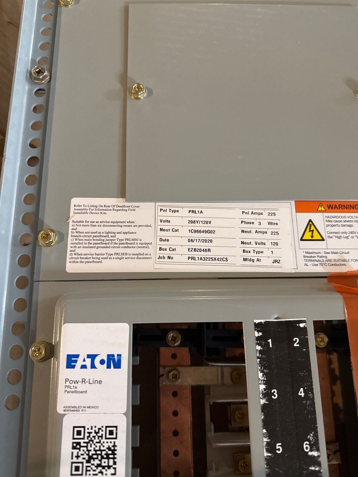 Eaton PRL1A3225X42CS Panelboard Interior 225A 208/120V 3PH PRL1A 42 Circuit New