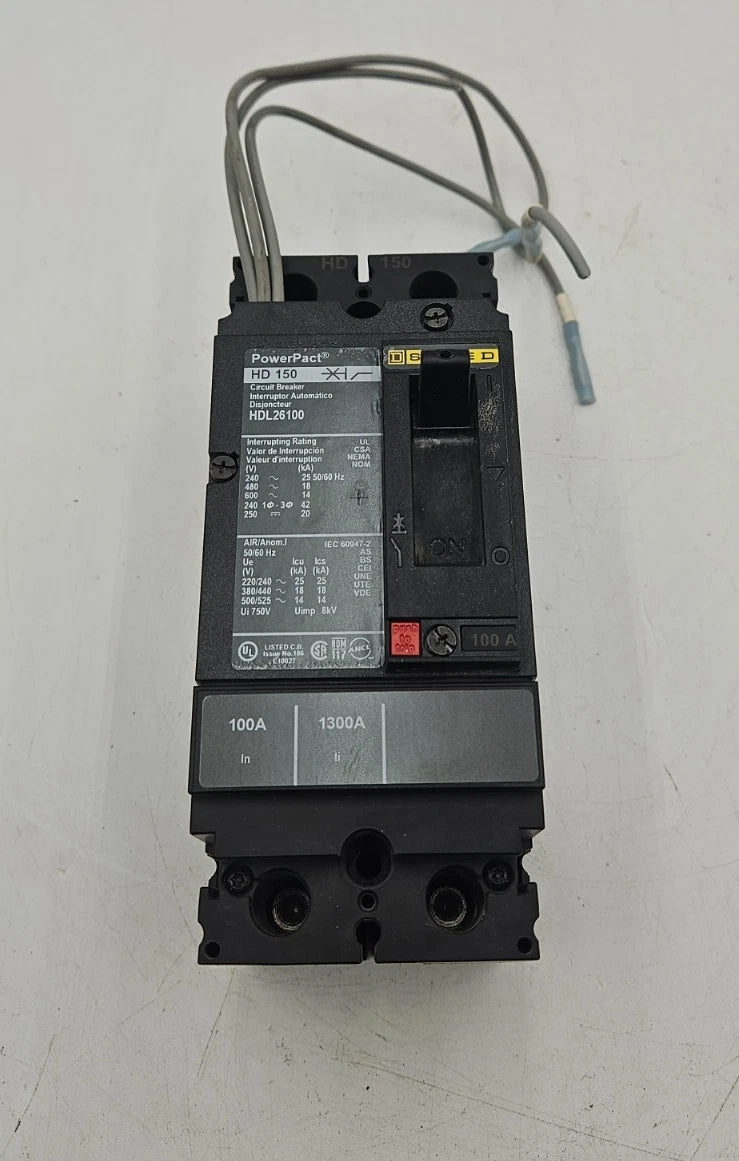 Square D HDL26100 Circuit Breaker 100A 2P 600V HDL 100 Amp 2 Pole with AUX USED Used