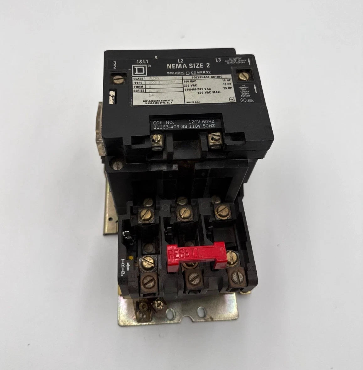 Square D 8536SD01 NEMA Size 2 Starter Coil 110/120V 3P 600V 3PH 25HP 8536SDO1 Used