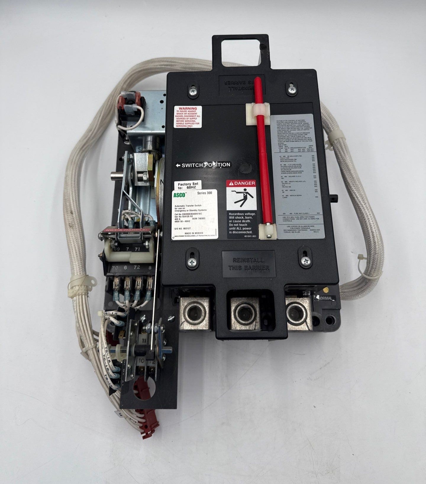 ASCO Series 300 Automatic Transfer Switch 400A 480V 50-60Hz E00300030400N1XC Used