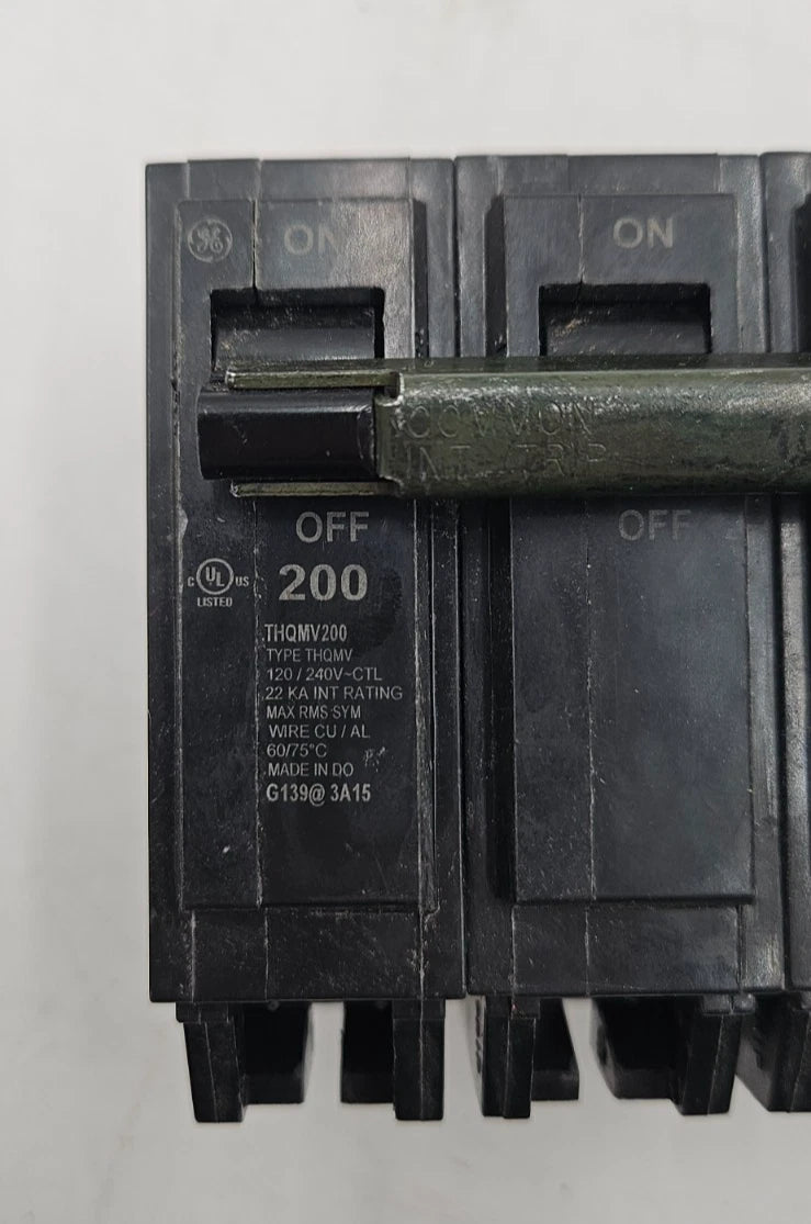 GE THQMV200 Main Circuit Breaker 200A 120/240V 2P THQMV 200 Amp 2 Pole USED Used