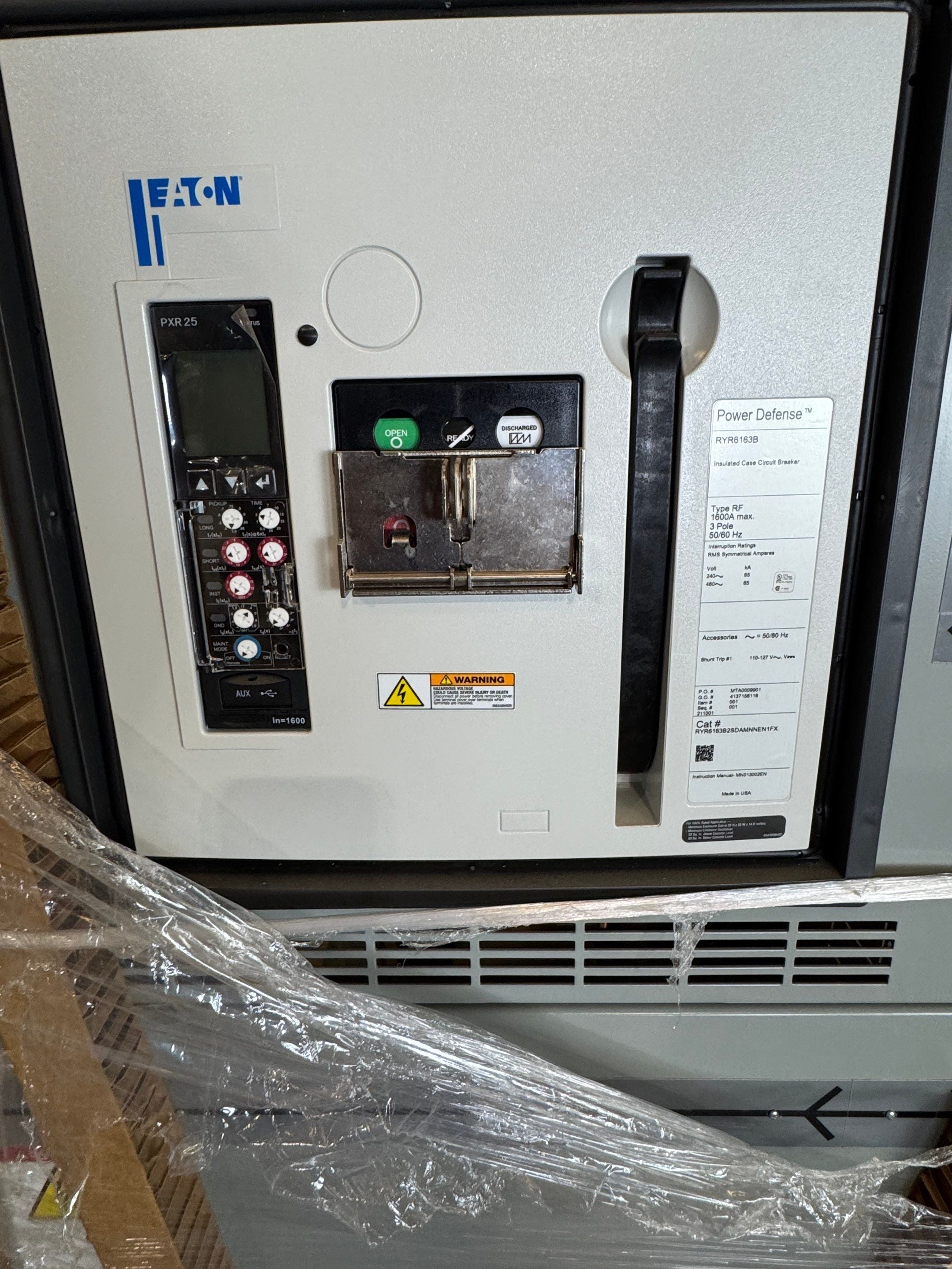 Eaton RYR6163B Circuit Breaker 1600A 3P 600V LSIG Maintenance Mode Trip PXR25 New