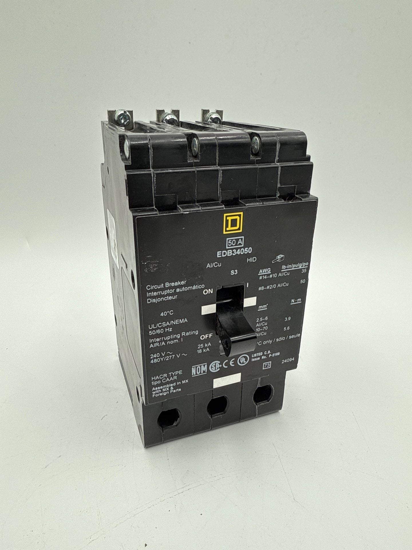 Square D EDB34050 Circuit Breaker 50A 3P 480/277V EDB 50 Amp 3 Pole New