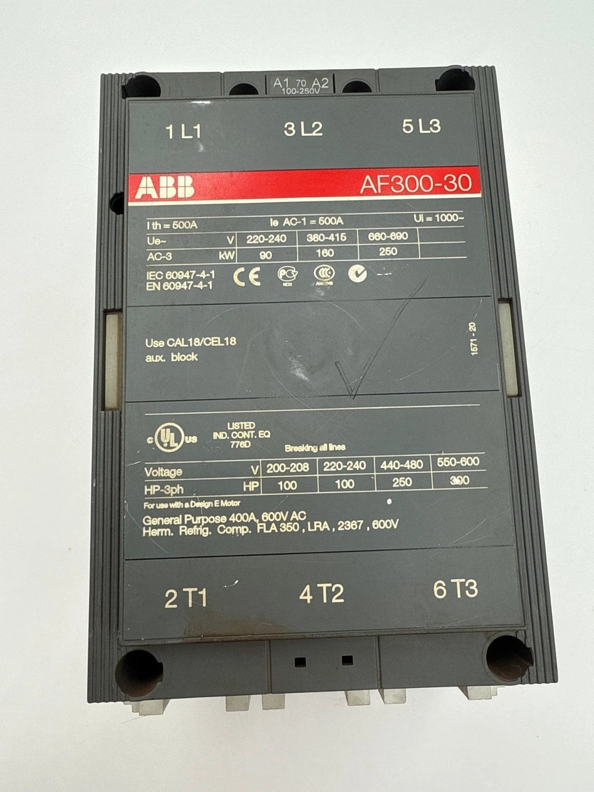 ABB AF300-30 Contactor Coil 100-250V 400A 3P 600V 3PH 300HP AF300-30-11-70 Used