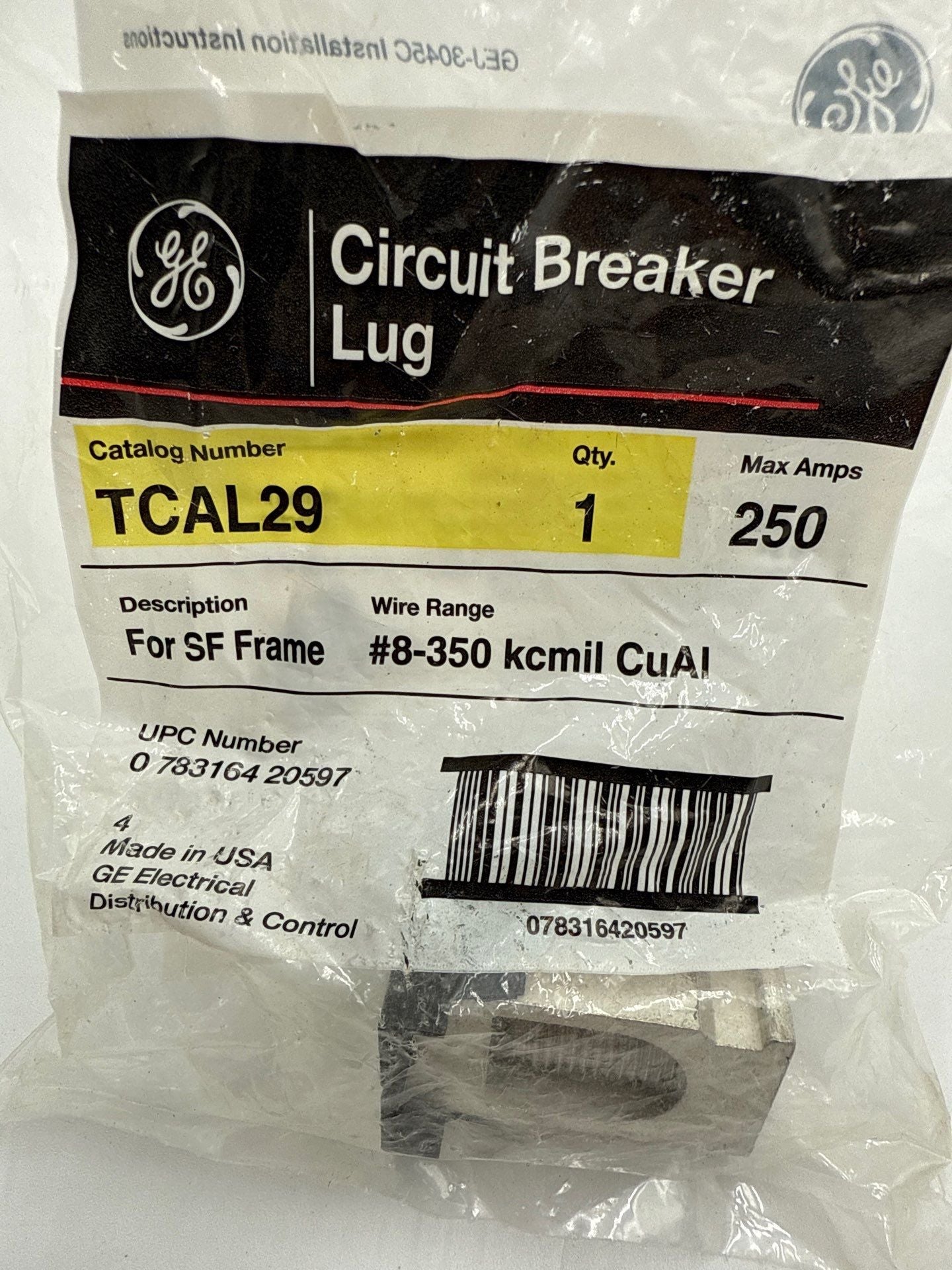 GE TCAL29 Single Lug Terminal for SF Frame Circuit Breaker 250A #8-360 kcmil New