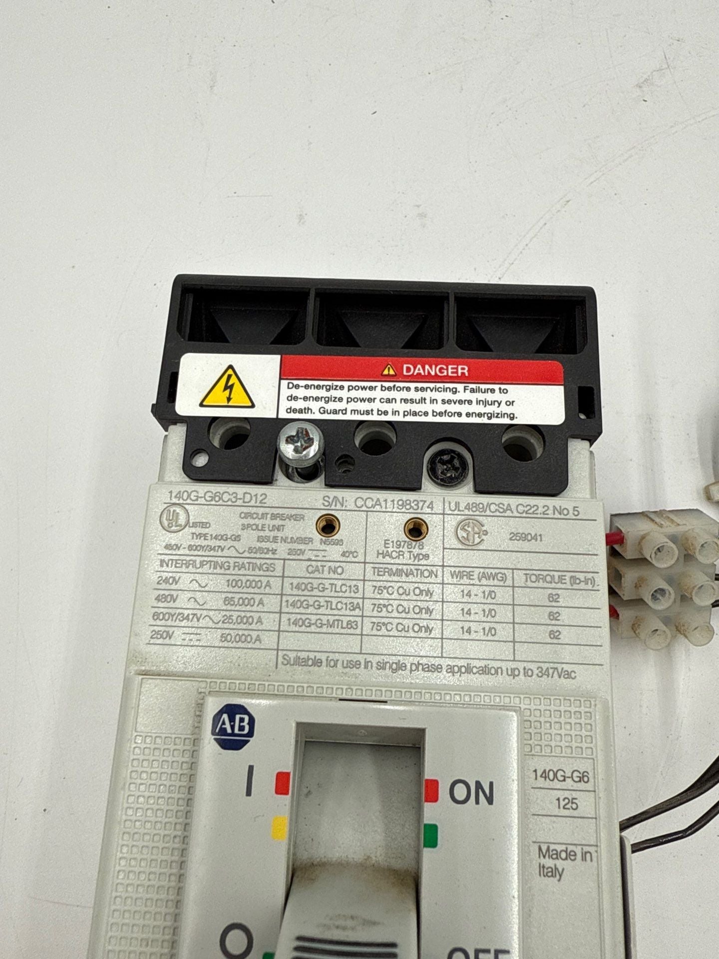 Allen Bradley 140G-G6C3-D12 Circuit Breaker 125A 3P 600V 140G-G6 125 Amp 3 Pole Used