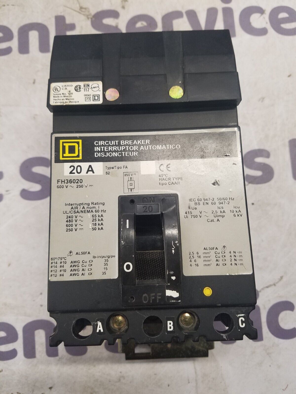 Square D FH36020 Used