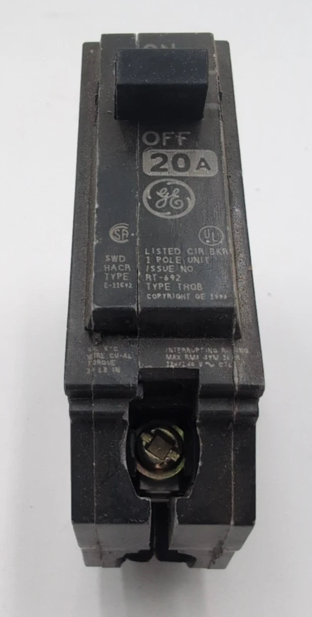 5 PC Lot GE THQB1120 Circuit Breaker 20A 1P 120/240V Bolt On THQB 20 Amp 1 Pole Used