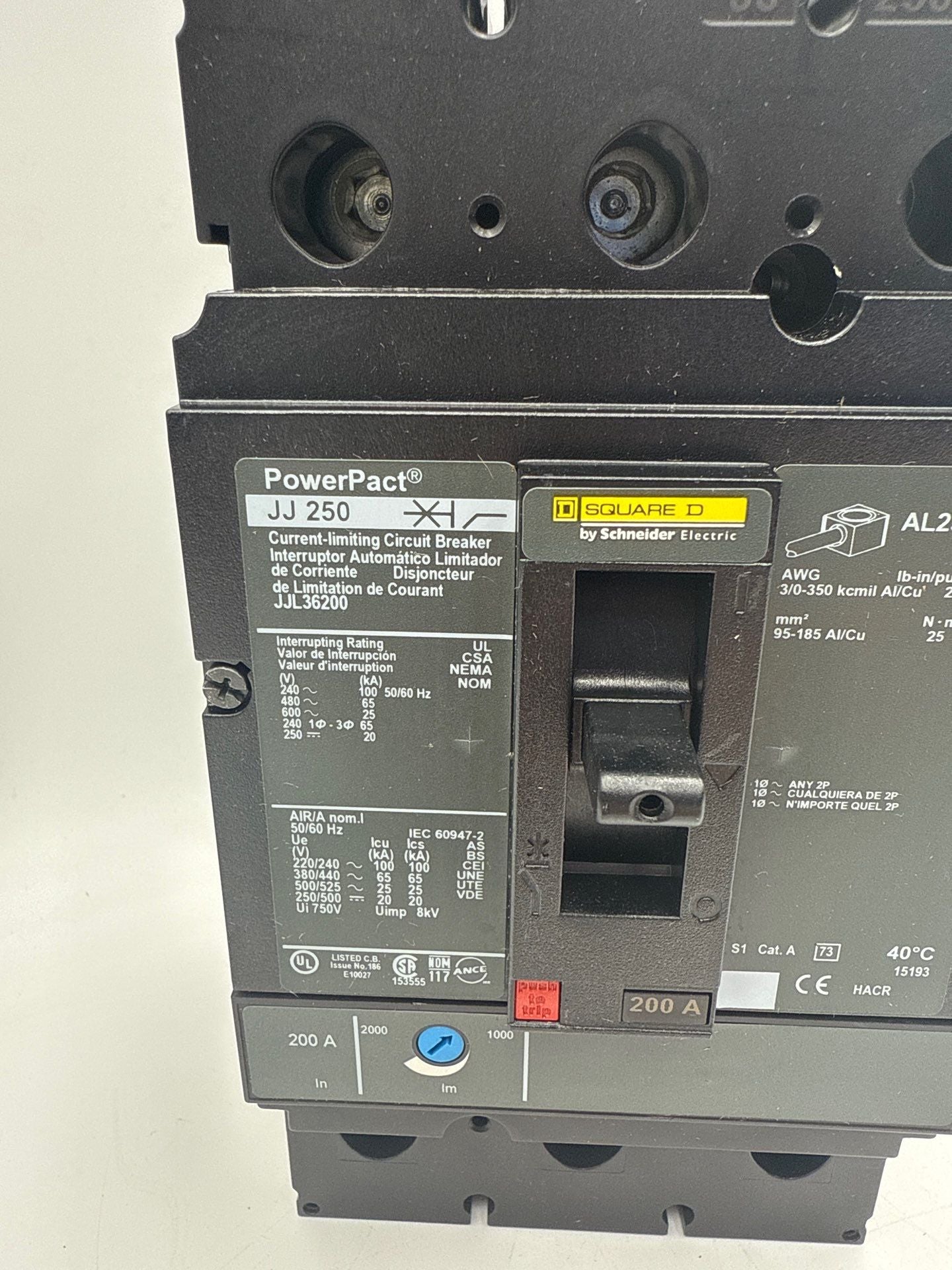 Square D JJL36200 Circuit Breaker 200A 3P 600V JJL 200 Amp 3 Pole New