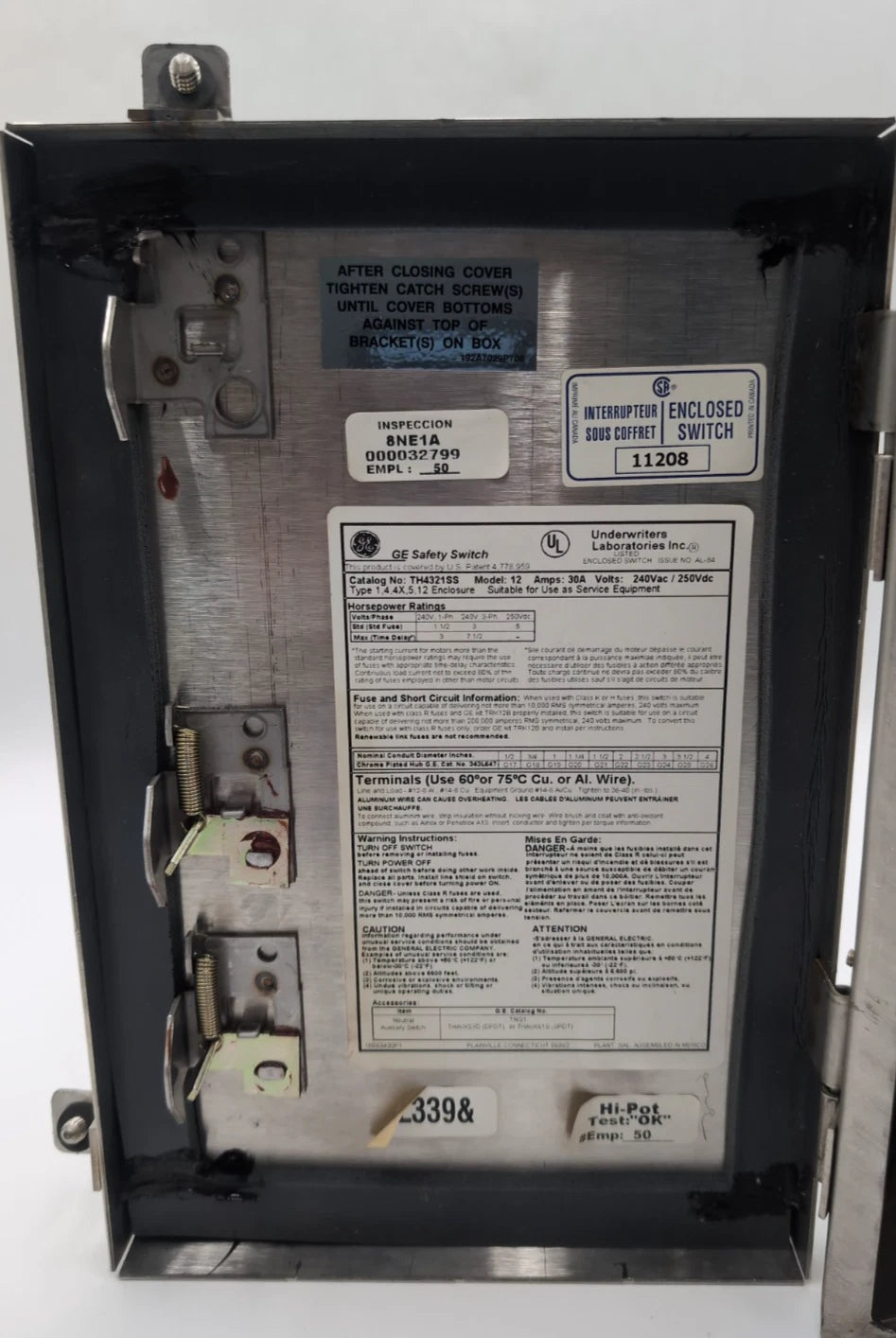 GE TH4321SS Safety Disconnect Switch 30A 3P 240V 3PH 4X Encl 30 Amp 3 Pole New New