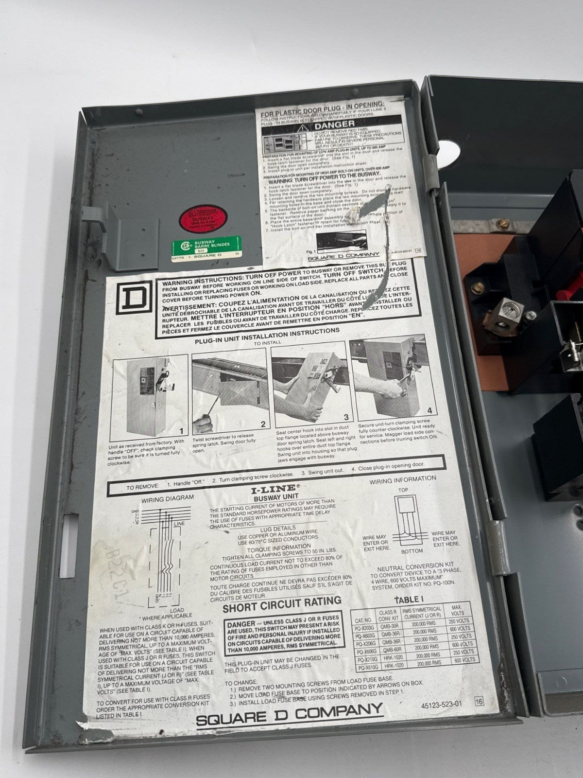 Square D PQ4203G Busplug I-Line Busway Switch 30A 3P 4W 240V PQ-4203G 30 Amp Used