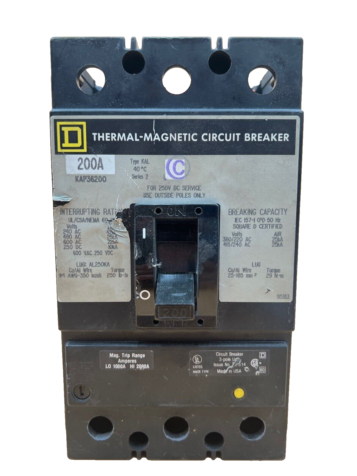 Square D KAP36200 Used