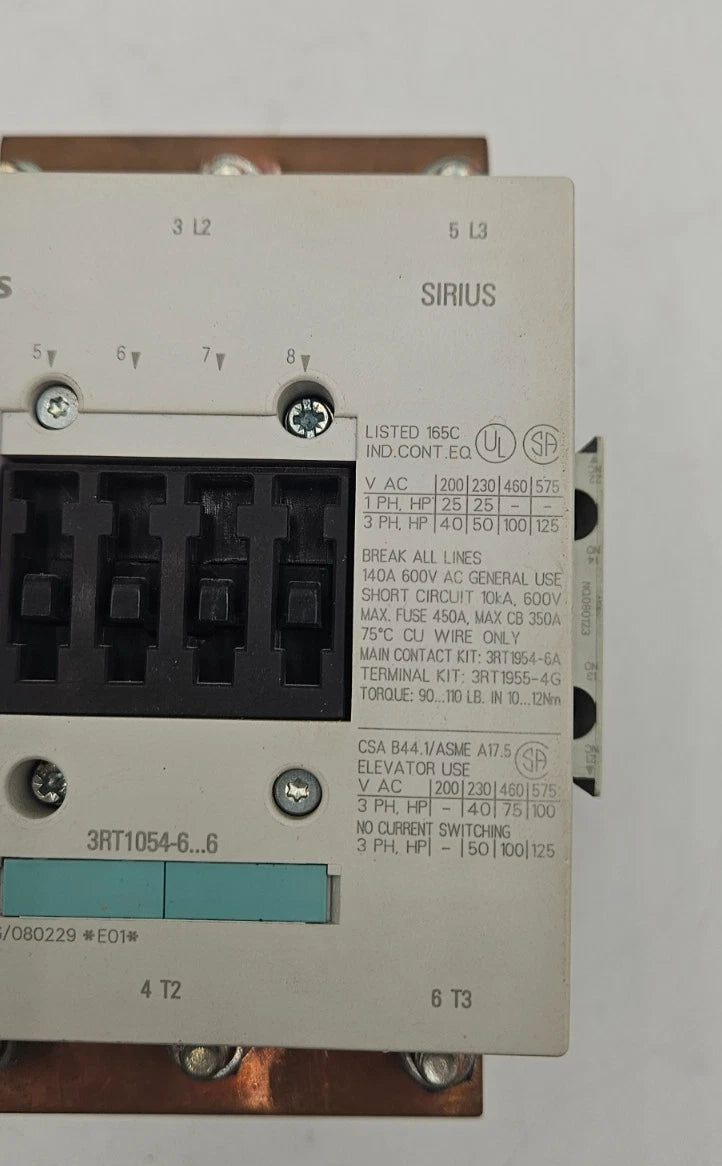 Siemens 3RT1054-6AF36 Contactor 115A 400VAC 3 POLE Coil 110/127V USED Used