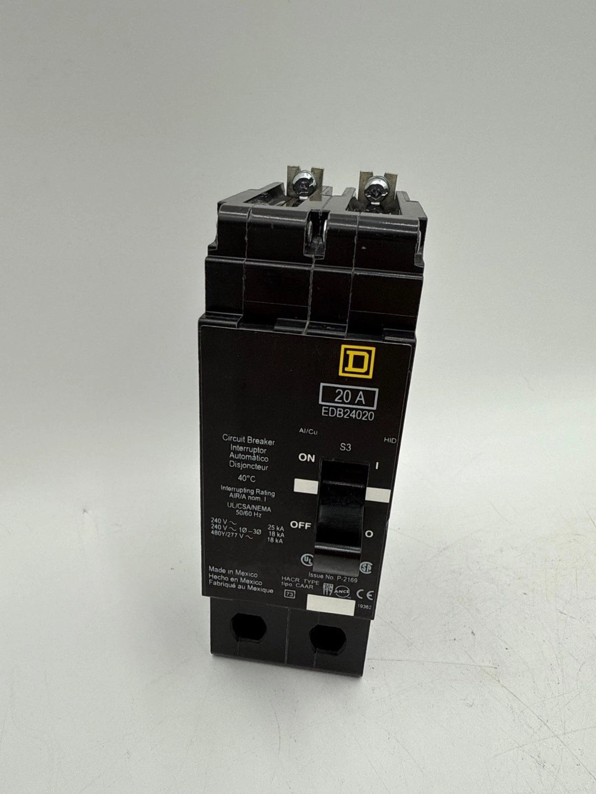 Square D EDB24020 Circuit Breaker 20A 2P 480V 1PH EDB 2 Pole 20 Amp Bolt On New