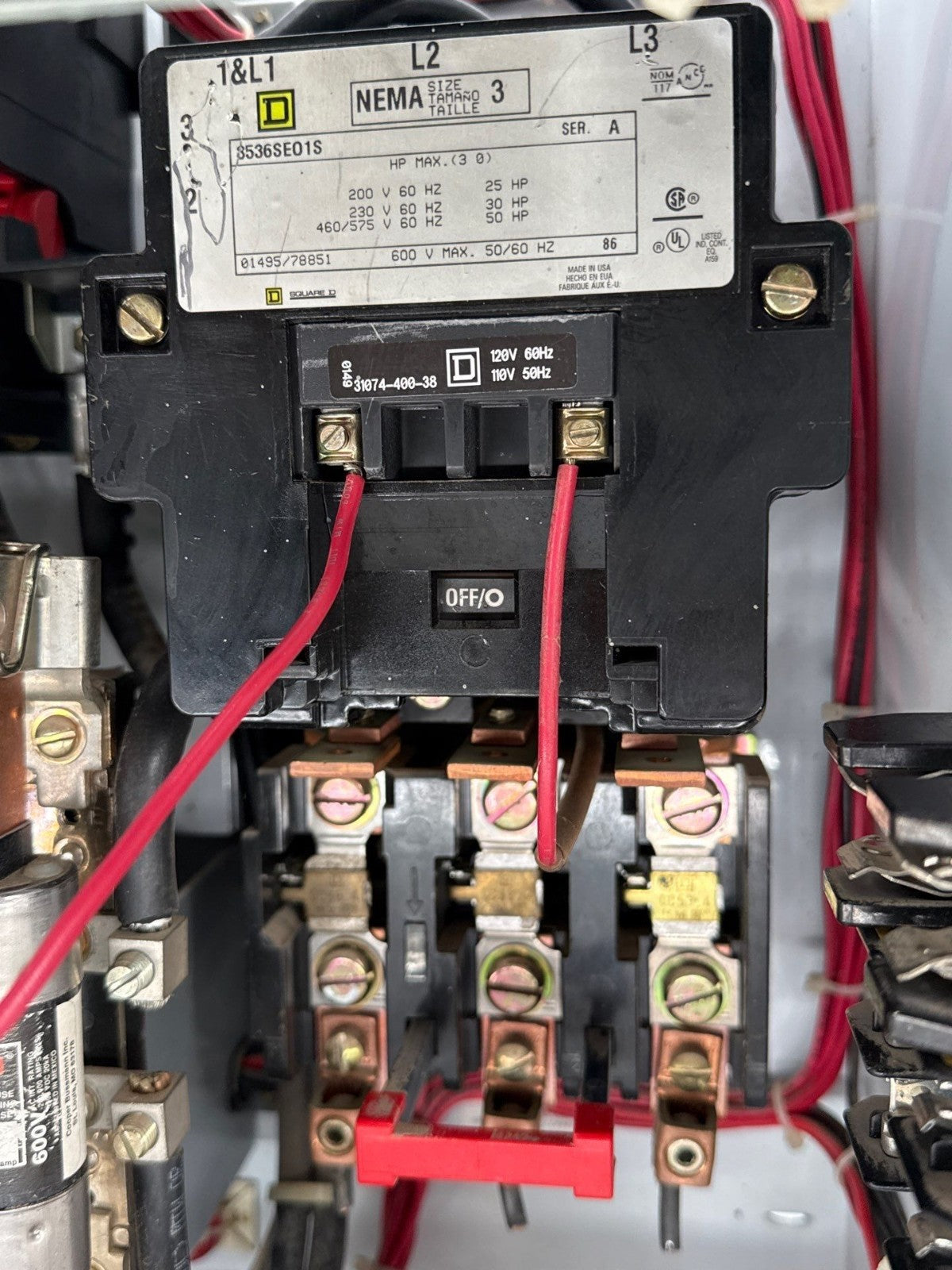 Square D Model 6 18" 100A Fused Combo MCC Bucket Size 3 Starter 8536SEO1S 100Amp Used