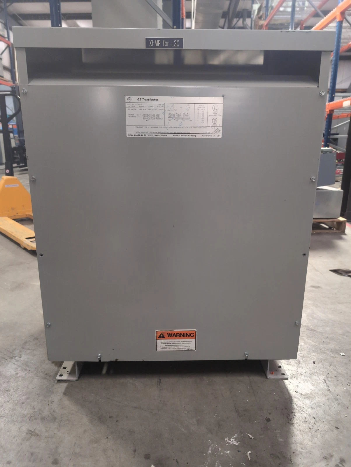 112.5KVA GE Transformer 9T23B3875 Indoor Encl Pri 480V Sec 208/120V 3PH Type QL Used