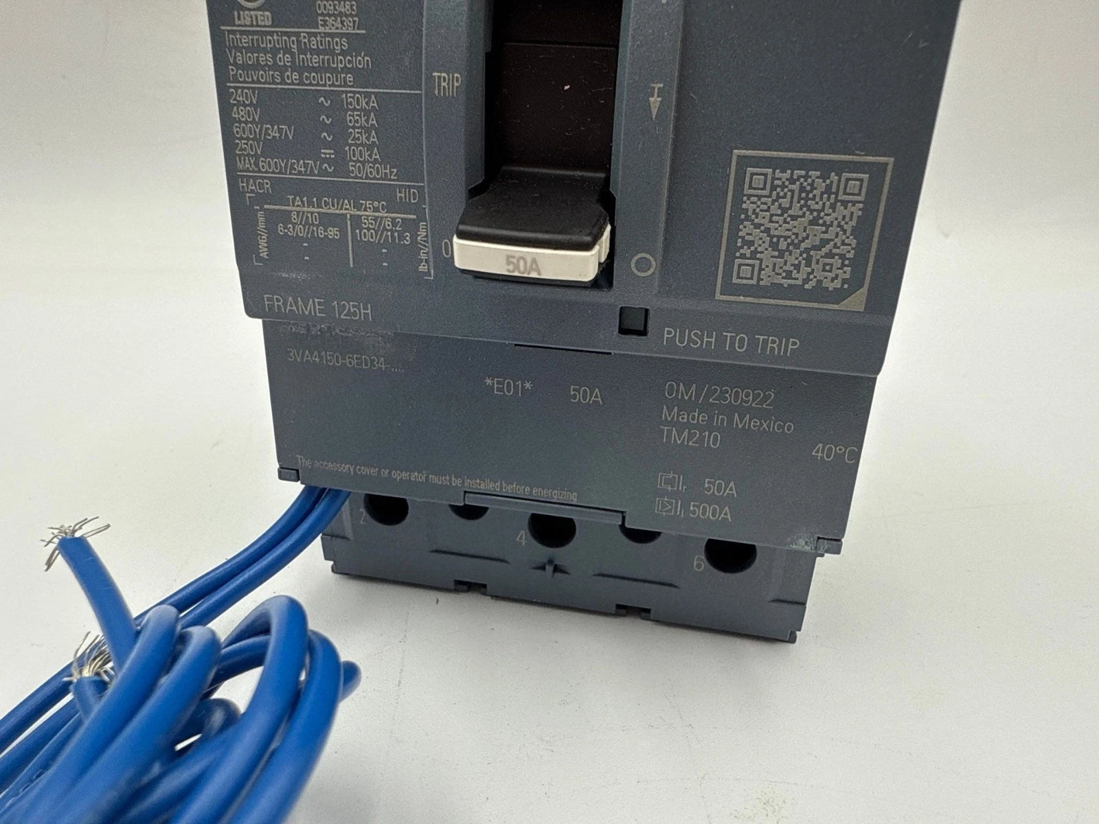 Siemens 3VA4150-6ED34-0AA0 Circuit Breaker 50A 3P 600V 3VA9978-0BL32 Shunt Trip New