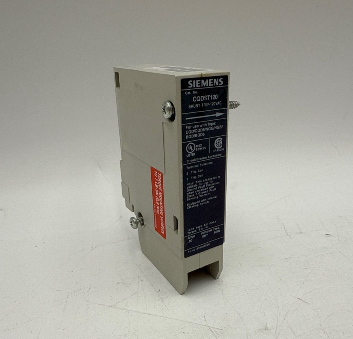 Siemens CQDST120 Circuit Breaker Shunt Trip 120V CQDST Fits BQD LGB Breakers Used