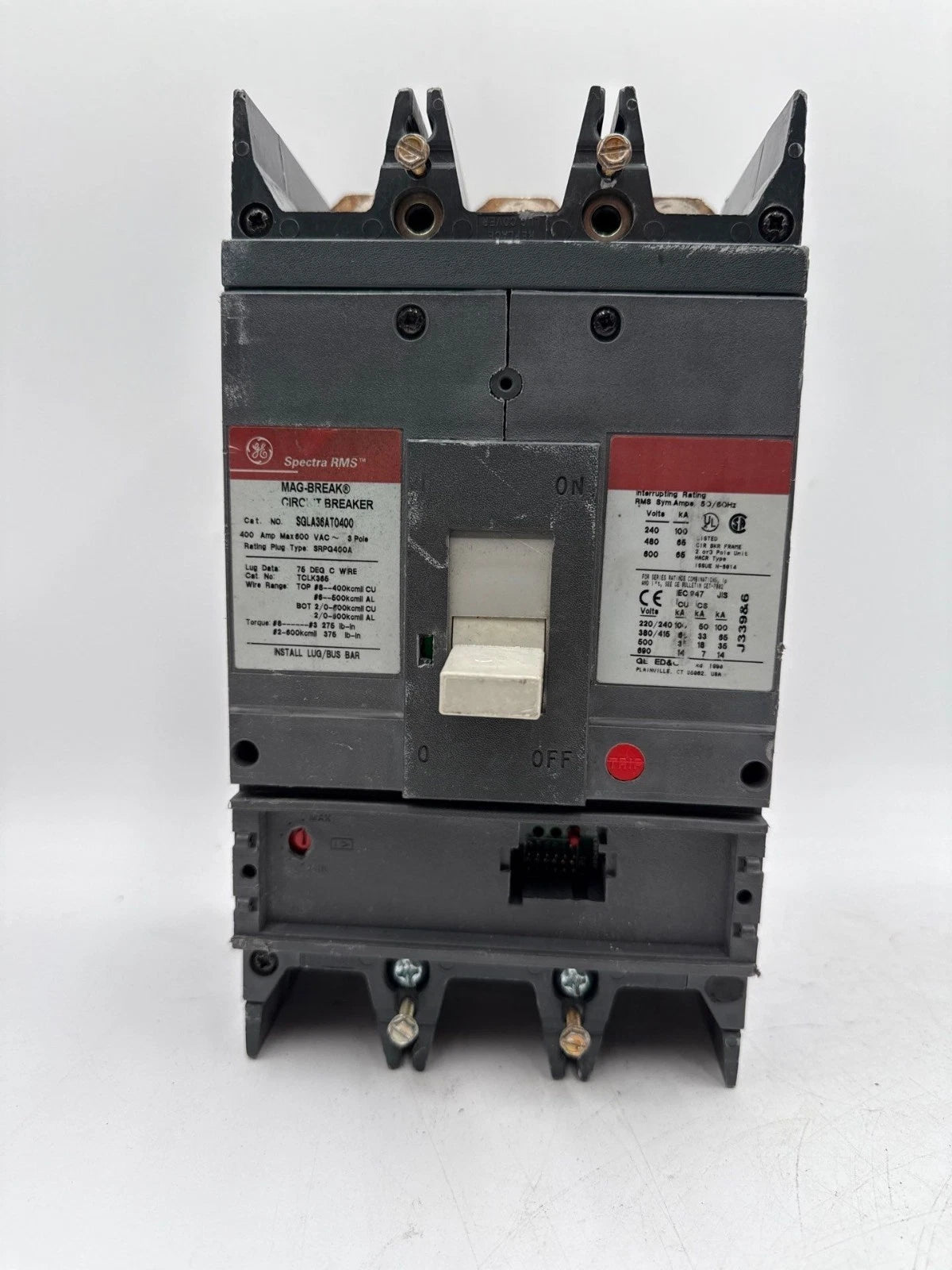 General Electric SGLA36AT0400 Circuit Breaker 400A 3P 600V SGLA 400 Amp 3 Pole Used