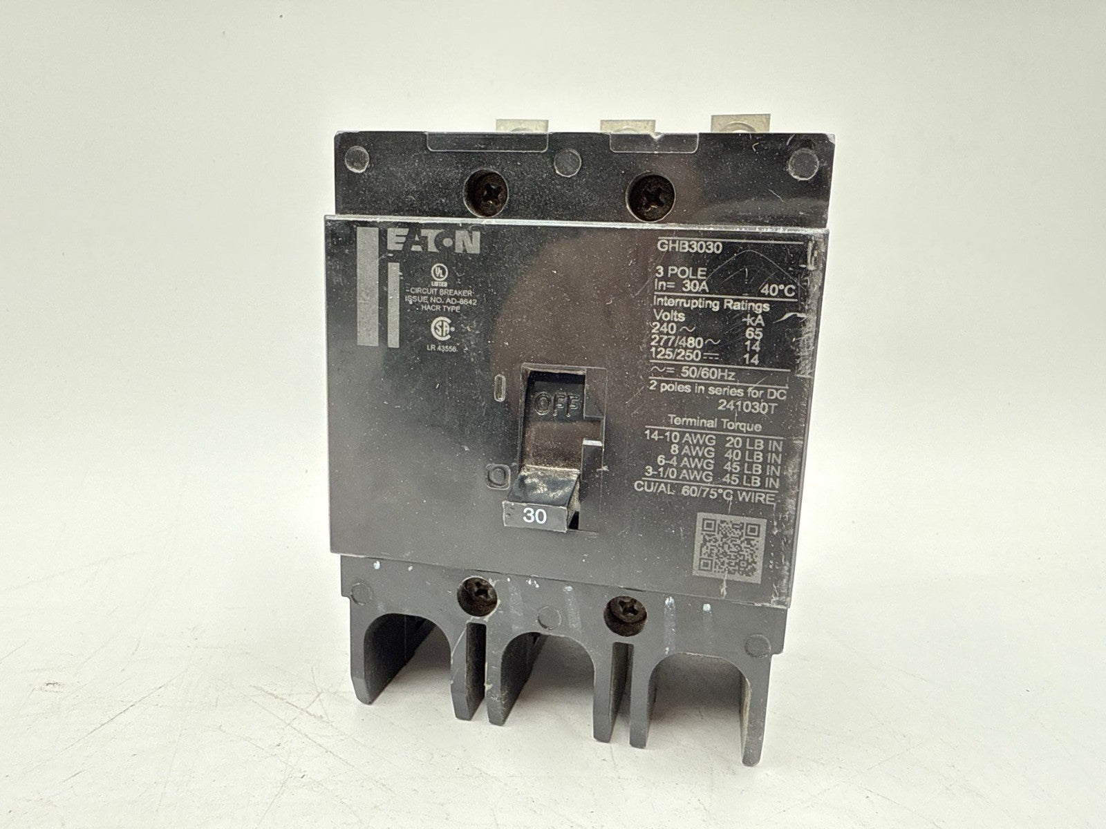 Eaton GHB3030 Circuit Breaker 30A 3P 480/277V 3PH GHB 30 Amp 3 Pole Bolt On