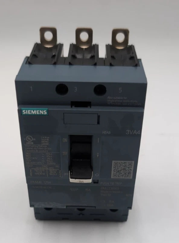 Siemens 3VA4195-6ED34-0AA0 Circuit Breaker 15A 3P 480V 600Y/347V 15 Amp Bolt On New