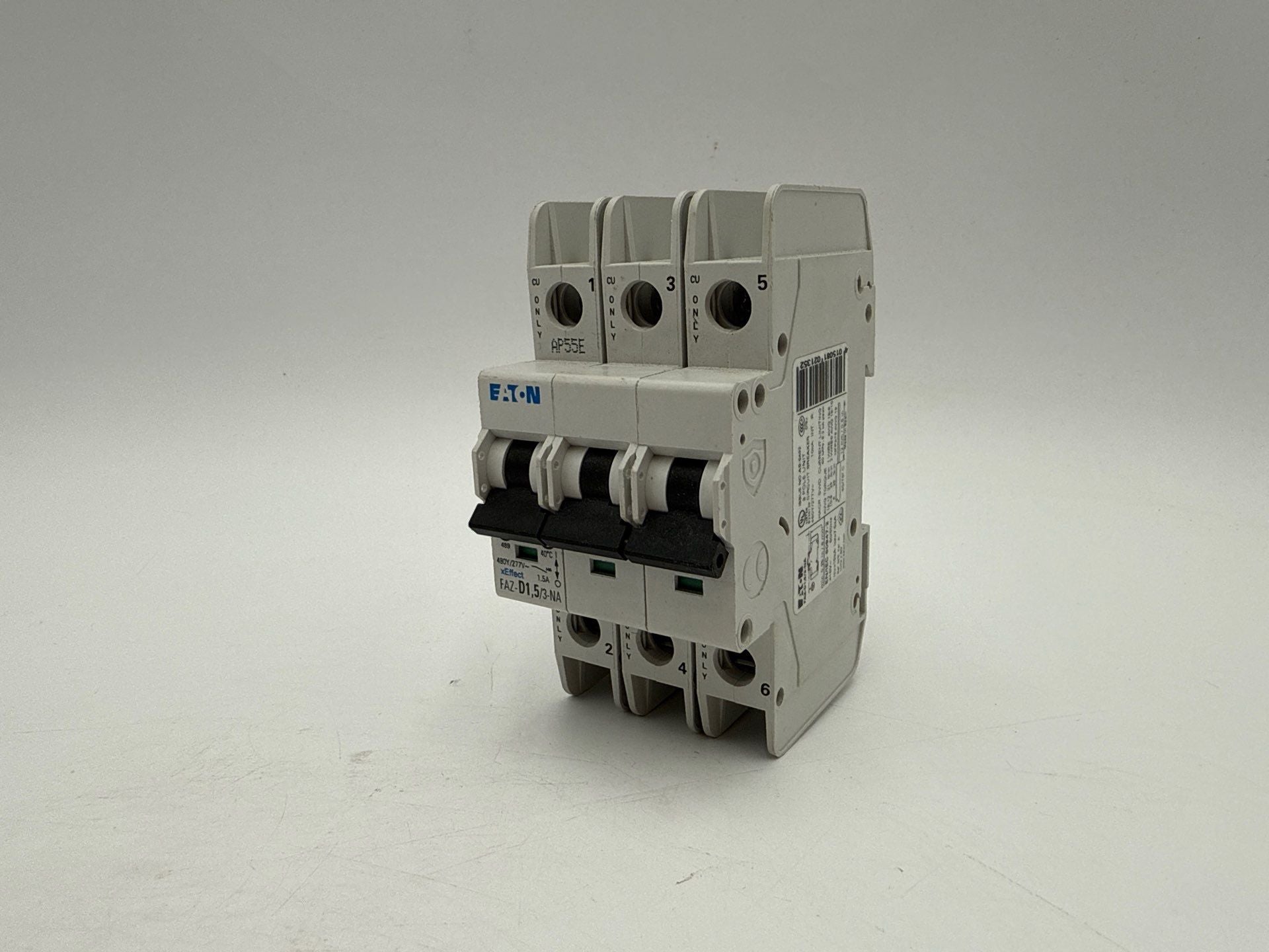 Eaton FAZ-D1.5/3-NA Circuit Breaker 1.5A 3P 480/277V DIN Rail Mount Used
