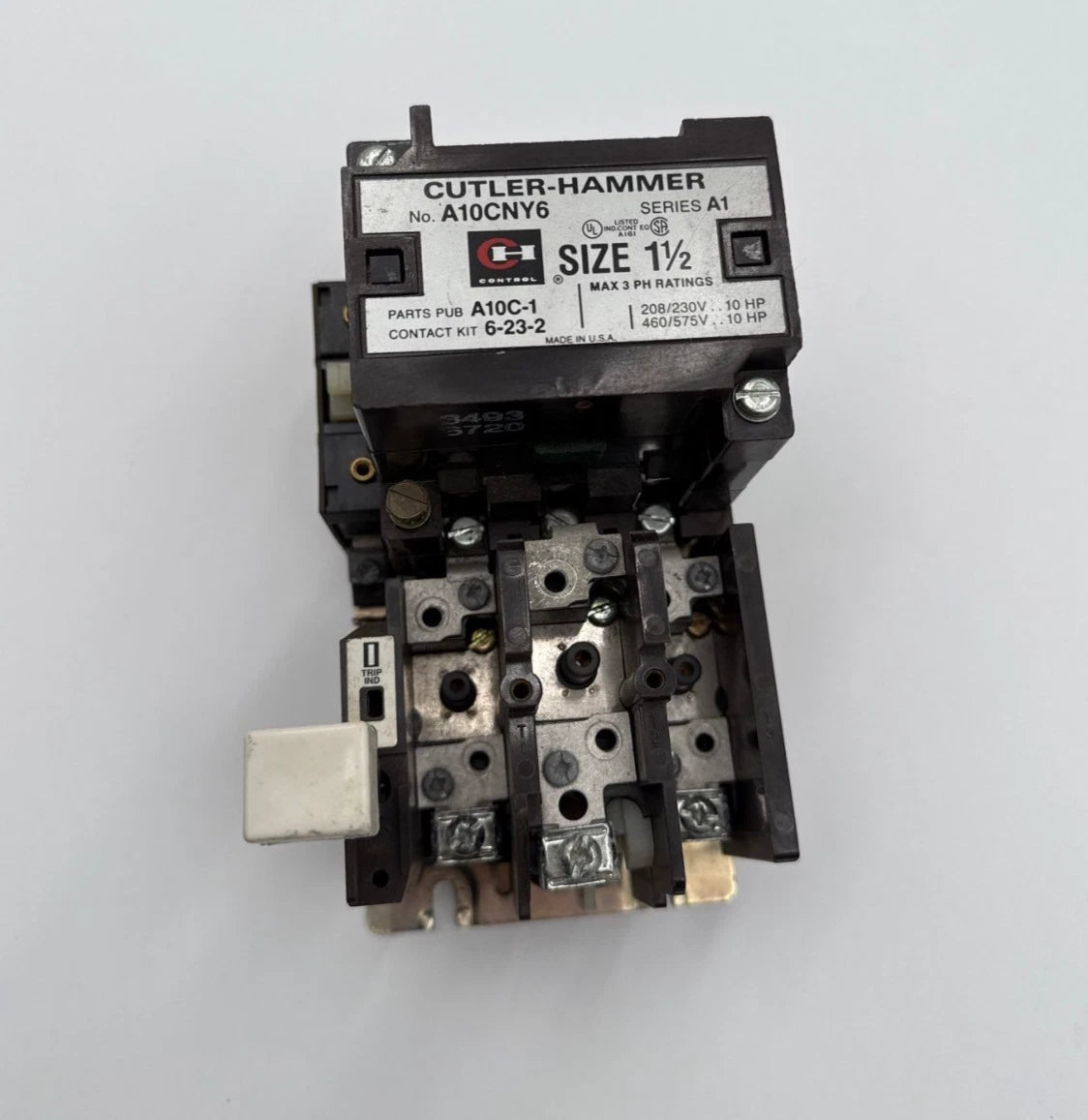 Cutler Hammer A10CNY6 Starter NEMA Size 1.5 1-1/2 10HP 3P 600V Coil 220/240V Used