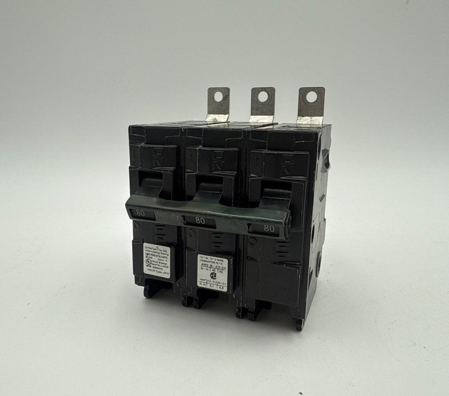 Siemens B380HH Circuit Breaker 80A 3P 240V HBL 80 Amp 3 Pole 3PH Bolt On Used