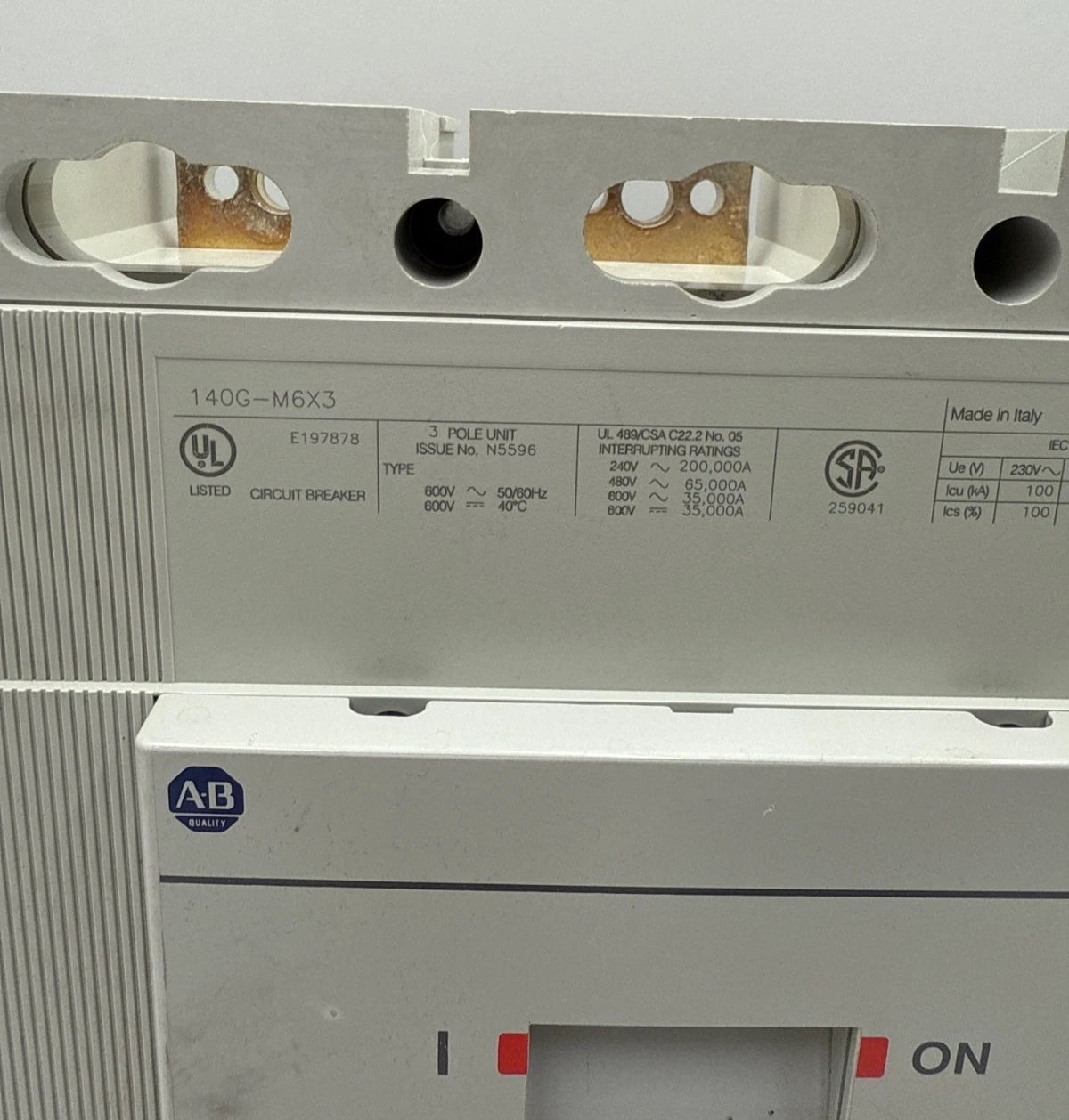 Allen Bradley 140G-M6X3 Circuit Breaker 600A 3P 600V 3PH LSIG Trip 600 Amp Used