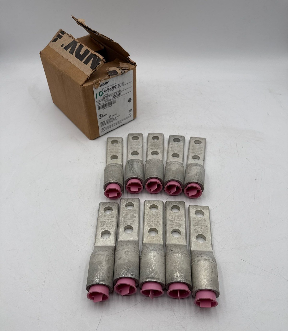 10PC Burndy YA36A3N131TD12E 2 Holes Aluminum Compression Lug Terminal Lot of 10 New