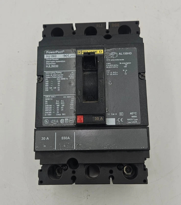 Square D HJL26030 Circuit Breaker 30A 2P 600V HJ 060 30 Amp 2 Pole HJL USED Used